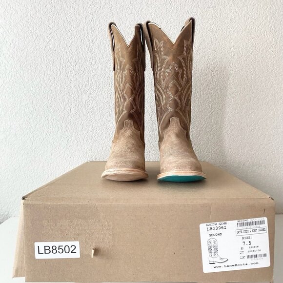Lane SARATOGA Womens Cowboy Boots 7.5 Latte Suede Western Cowgirl Mid Calf Tall - Picture 10 of 11